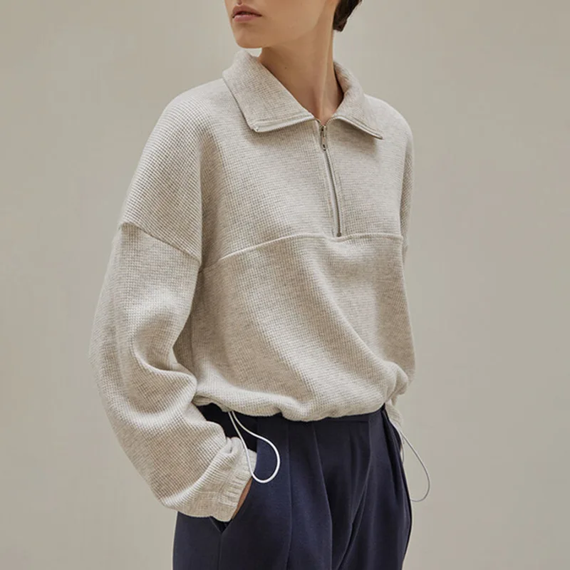 Winter Clothing Aesthetic - Bawełniane waflowe bluzy z kapturem zapinane