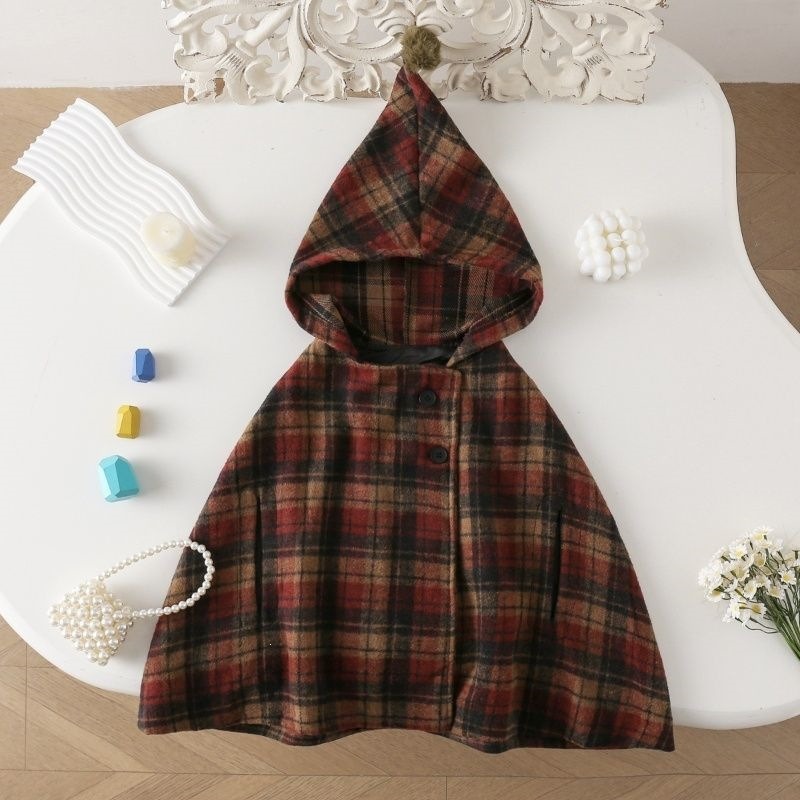 Winter Clothing Baby Girl - Dziewczęca peleryna w kratkę, dziecięcy płaszczyk,