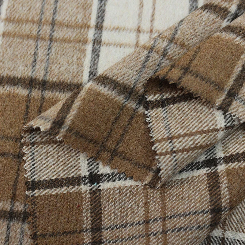 Winter Clothing Material - Tkanina wełniana w kratę, miękka, gruba,