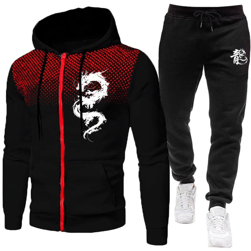 Winter Clothing Pants - Męski Zestaw z Nadrukiem Smoka Paryskiego,