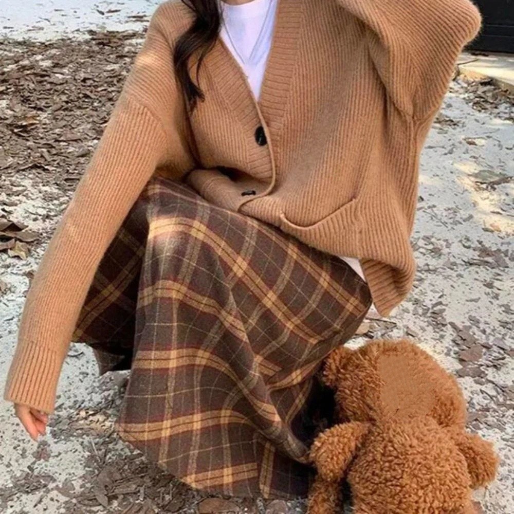 Spódnica w kratę retro z wysok – Winter Clothing Aesthetic recenzja i cena