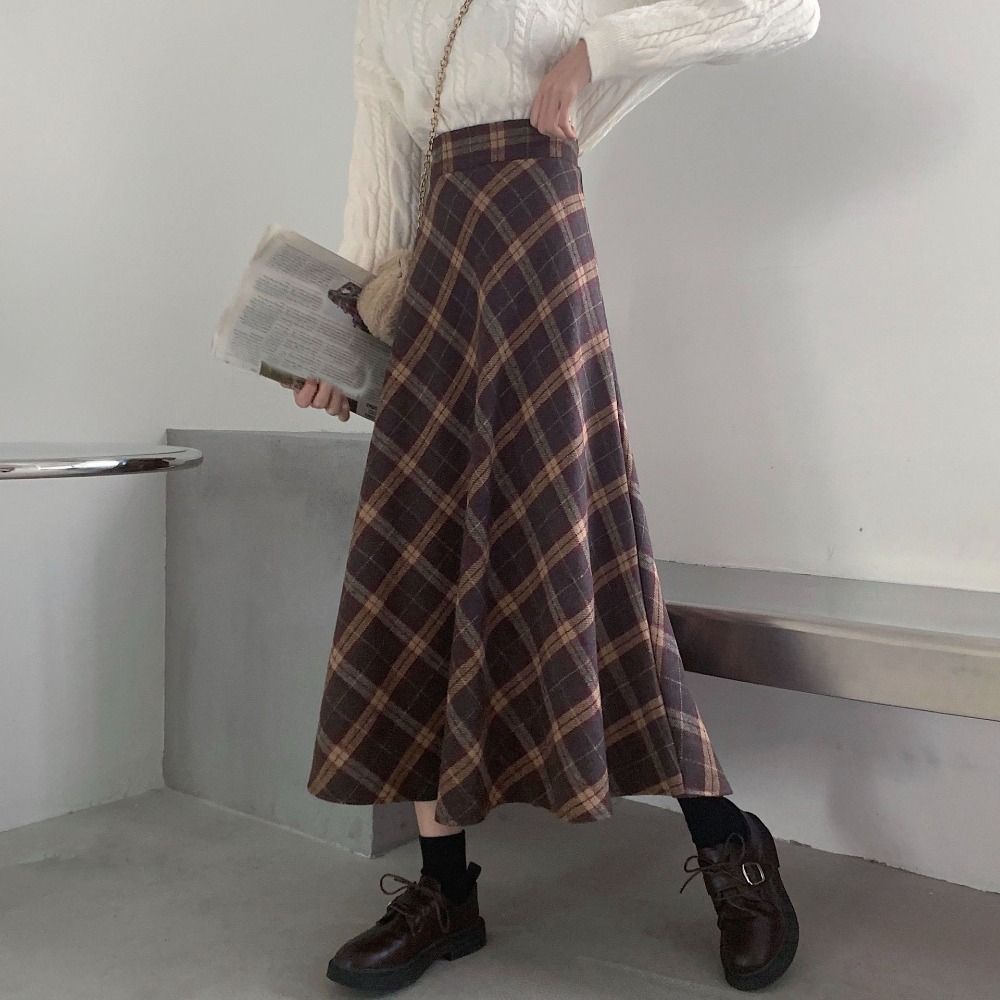Spódnica w kratę retro z wysok – Winter Clothing Aesthetic recenzja i cena